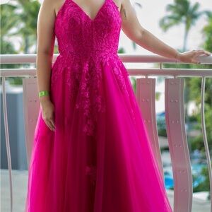 Vibrant Fuchsia Lace Prom Dress